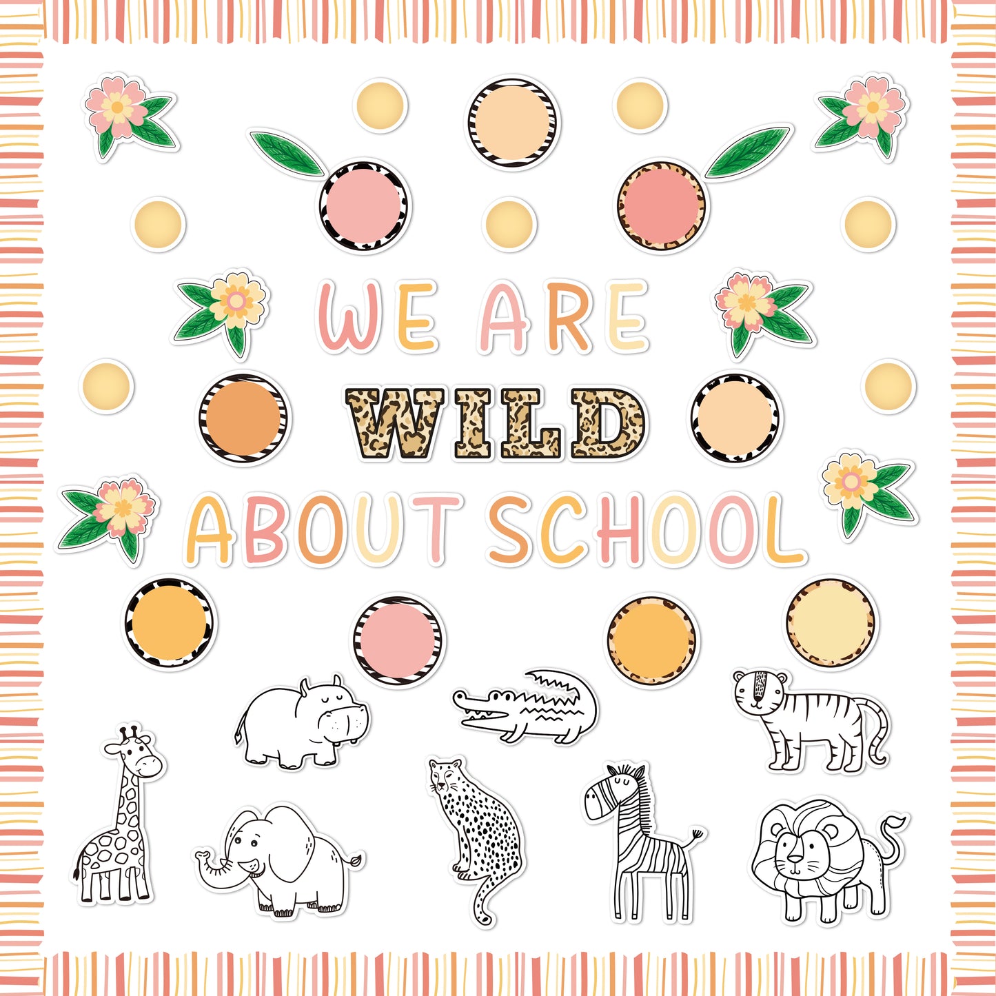 143Pcs Back to School Safari Animal Wild Colorful Bulletin Board Cutouts Classroom Decoration Set We are Wild About School Name Tags Cut Outs Jungle Animals Theme Party Supplies Back to School Gifts