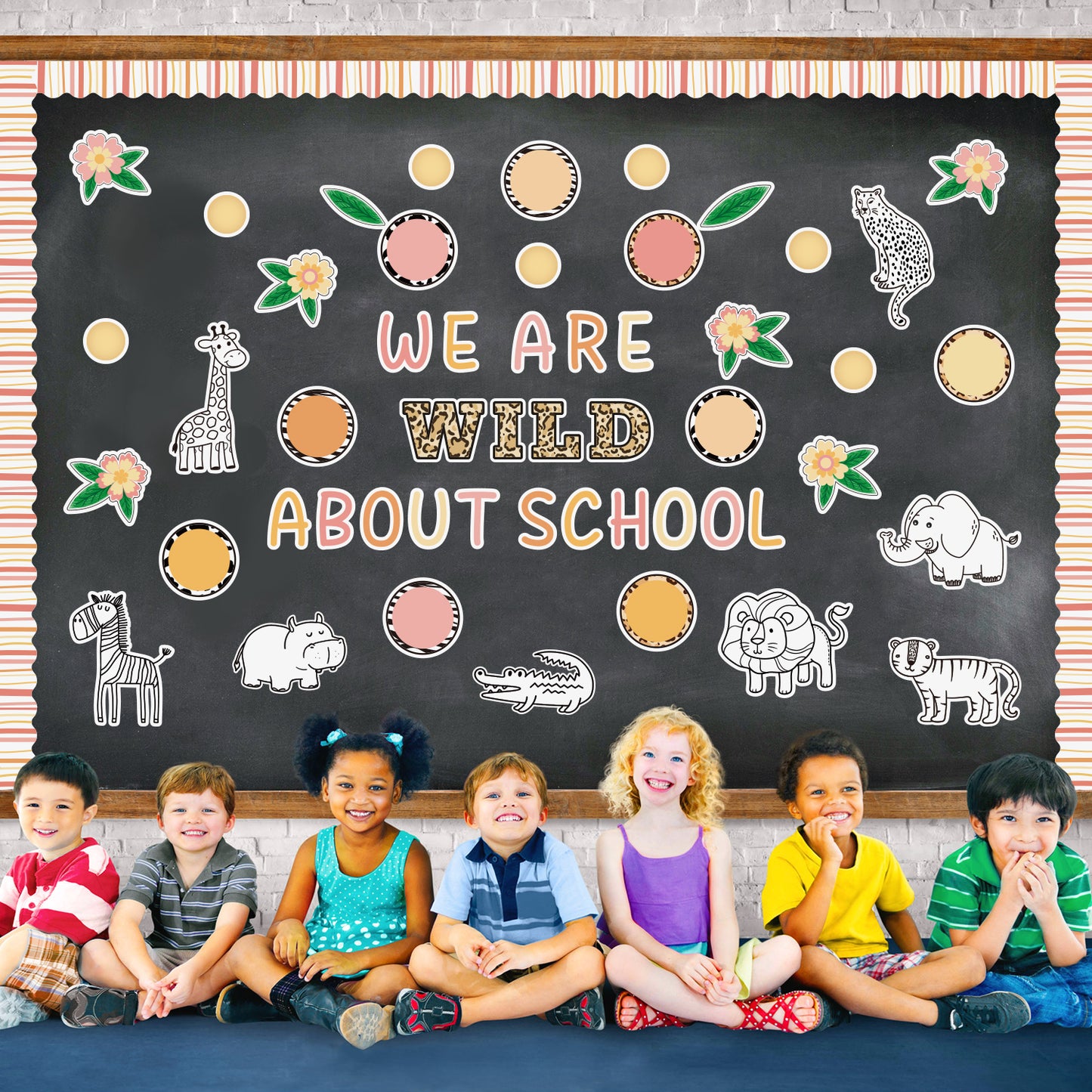 143Pcs Back to School Safari Animal Wild Colorful Bulletin Board Cutouts Classroom Decoration Set We are Wild About School Name Tags Cut Outs Jungle Animals Theme Party Supplies Back to School Gifts