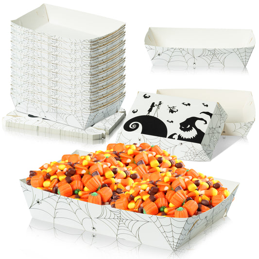 50P Halloween Christmas Nightmare Sally Paper Serving Food Tray Jack Snack Candy Tray Holder Disposable Halloween Popcorn Nacho Trays Food Container Halloween Decoration Trick or Treat Party Supplies