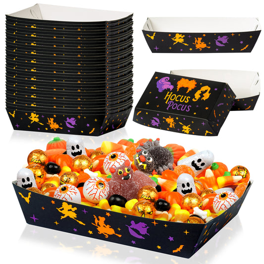 50P Halloween Witches Paper Serving Food Tray Halloween Hocus Pocus Snack Candy Holder Trays Disposable Popcorn Nacho Assembled Trays Food Container Halloween Decoration Trick or Treat Party Supplies