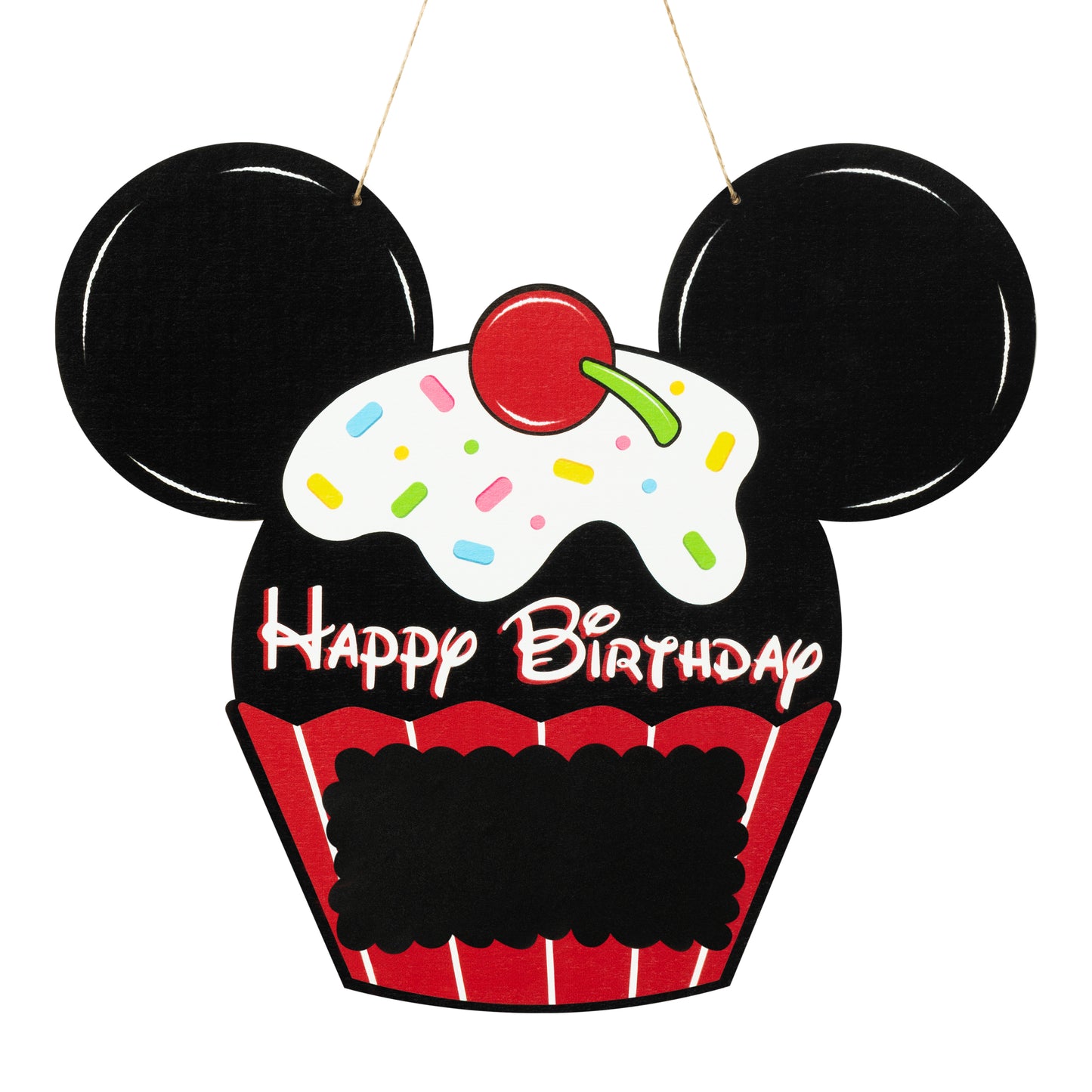 Happy Birthday Mouse Shaped Wood Door Sign Decor Cute Mouse Birthday Cupcake Wooden Hanging Welcome Door Sign, Mouse Pattern Personalized Name Birthday Gifts Birthday Party Supplies for Boys Girls