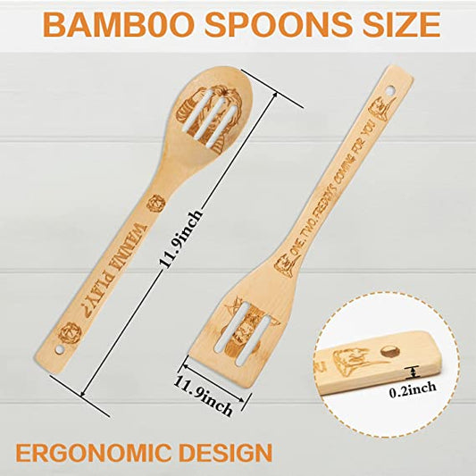 5Pcs Horror Classic Movie Character Bamboo Spoons Utensil Gift Set for Cooking, Cooking Engraved Patterns are Suitable for Kitchen, Great Kitchen Gifts for Birthday Party or Other Parties